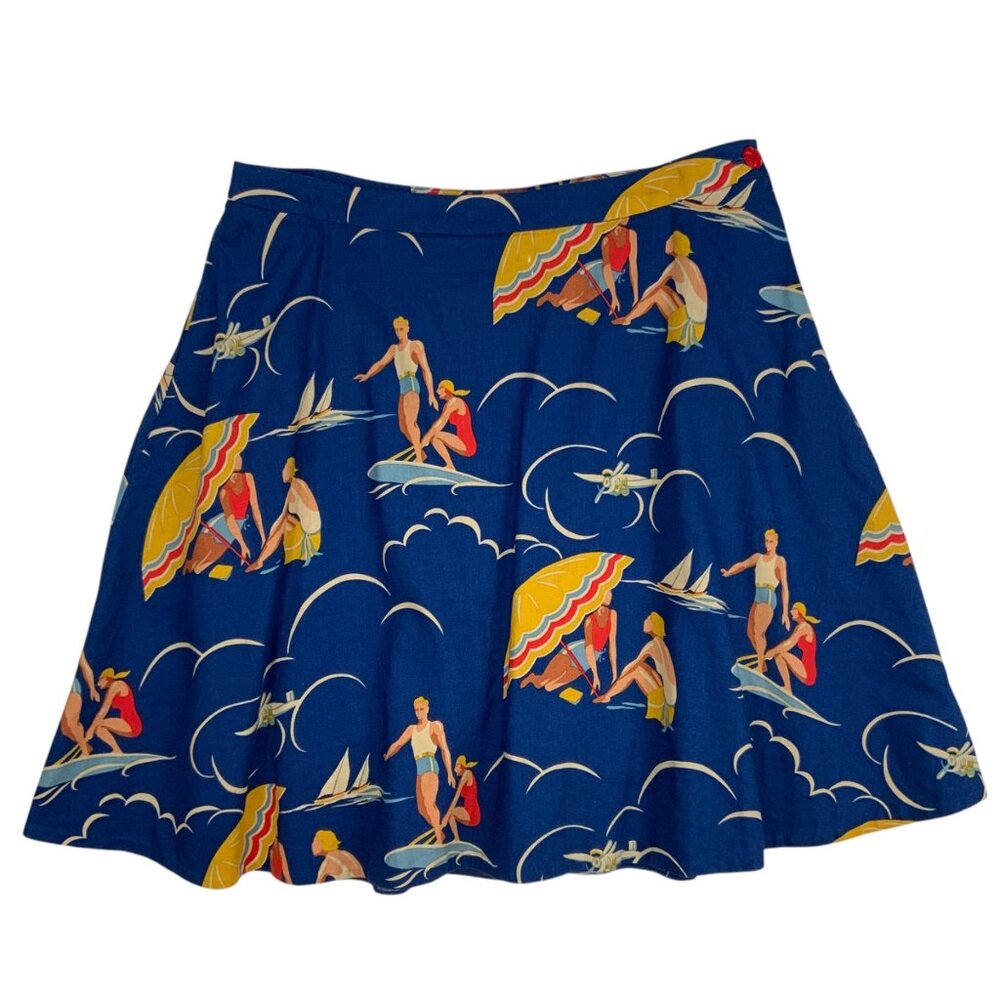 Ralph Lauren Mikaela Retro Print Skirt 14 Blue Novelty Mini Pockets Rare Resort